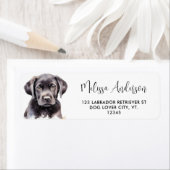Waterverf Black Labrador Puppy Dog Retouradres Etiket (Insitu)