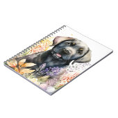 Waterverf Black Labrador Retriever en Flowers Notitieboek (Linkerzijde)