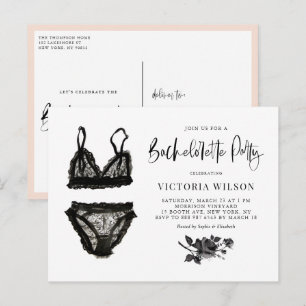 Waterverf Black Lace Lingerie Bachelorette Party Uitnodiging Briefkaart