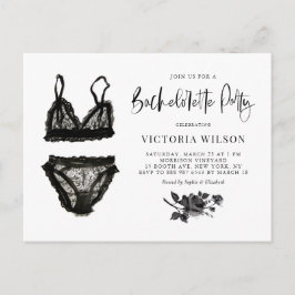 Waterverf Black Lace Lingerie Bachelorette Party Uitnodiging Briefkaart