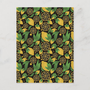 Waterverf Black Lemon Fruit Pattern Briefkaart