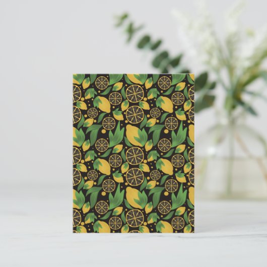 Waterverf Black Lemon Fruit Pattern Briefkaart (Staand voorkant)