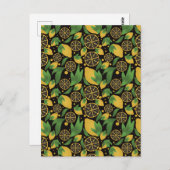 Waterverf Black Lemon Fruit Pattern Briefkaart (Voorkant / Achterkant)