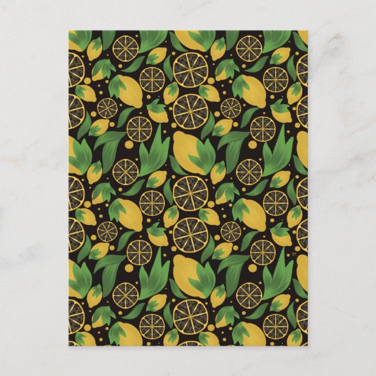 Waterverf Black Lemon Fruit Pattern Briefkaart (Voorkant)