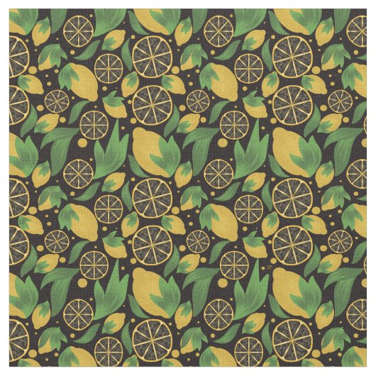Waterverf Black Lemon Fruit Pattern Stof (Close Up)