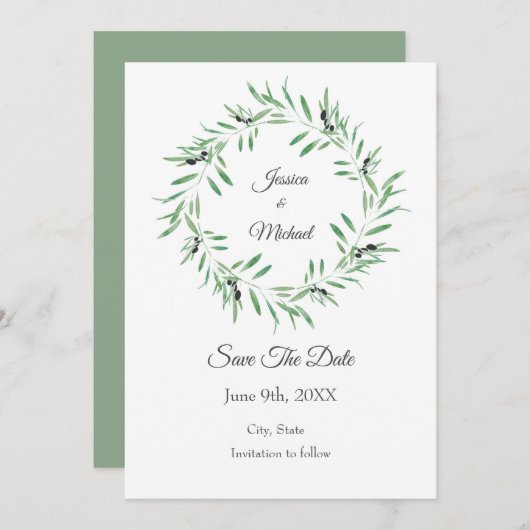 Waterverf Black Olive Wreate Save The Date (Voorkant / Achterkant)