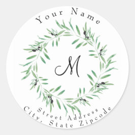 Waterverf Black Olive Wreated Address Label