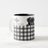 Waterverf Black Pug Dog Plaid White Custom Tweekleurige Koffiemok (Voorkant links)