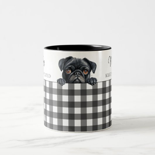 Waterverf Black Pug Dog Plaid White Custom Tweekleurige Koffiemok (Center)