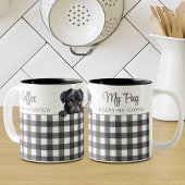 Waterverf Black Pug Dog Plaid White Custom Tweekleurige Koffiemok