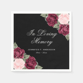 Waterverf Black Red Pink Floral Funeral Memorial Servet