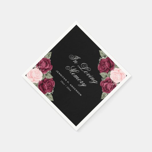 Waterverf Black Red Pink Floral Funeral Memorial Servet (Hoek)
