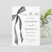 Waterverf Black Ribbon Bow Wedding Save the Date Kaart (Staand voorkant)