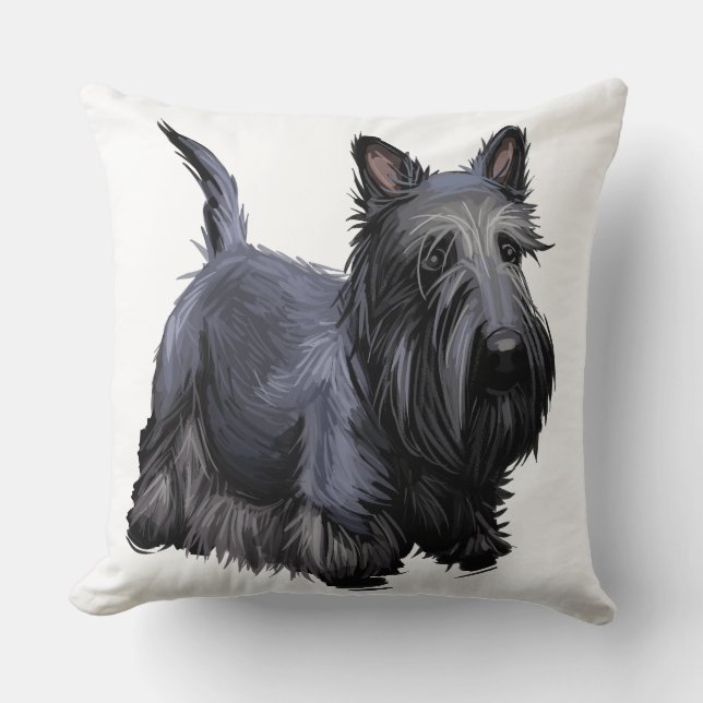WATERVERF BLACK SCOTTISH TERRIER DOG KUSSEN (Voorkant)
