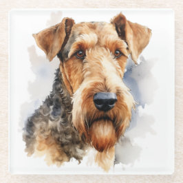  WATERVERF BLACK & TAN AIREDALE TERRIER DOG GLAZEN ONDERZETTER