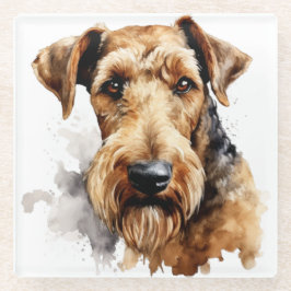  WATERVERF BLACK & TAN AIREDALE TERRIER DOG GLAZEN ONDERZETTER