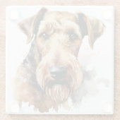 WATERVERF BLACK & TAN AIREDALE TERRIER DOG GLAZEN ONDERZETTER (Achterkant)