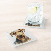  WATERVERF BLACK & TAN AIREDALE TERRIER DOG GLAZEN ONDERZETTER (Schuin)