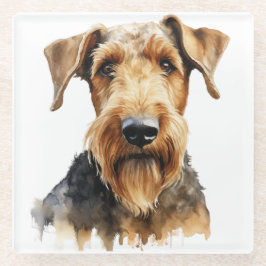  WATERVERF BLACK & TAN AIREDALE TERRIER DOG GLAZEN ONDERZETTER