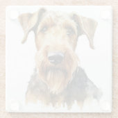  WATERVERF BLACK & TAN AIREDALE TERRIER DOG GLAZEN ONDERZETTER (Achterkant)