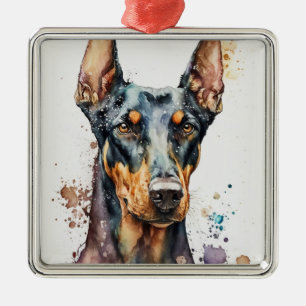 WATERVERF BLACK & TAN DOBERMAN PINSCHER DOG METALEN ORNAMENT