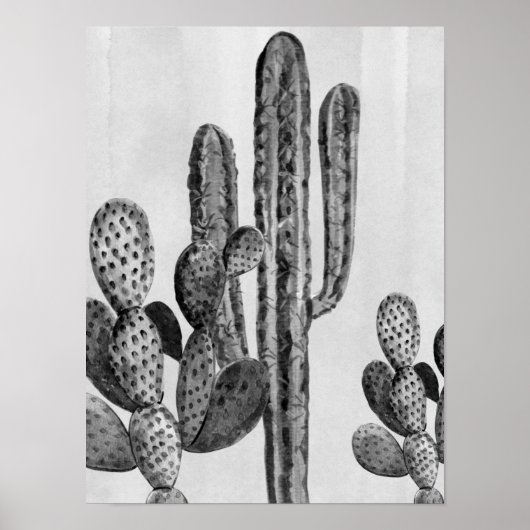 Waterverf Black White Cactus Southwest Poster (Voorkant)