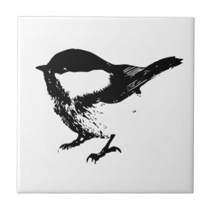 Waterverf Black White Chickadee Bird Wildlife Art Tegeltje