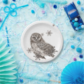 Waterverf Black & White Owl Bird Snowflakes Papieren Bordje (Feest)