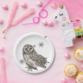 Waterverf Black & White Owl Bird Snowflakes Papieren Bordje (Feest)