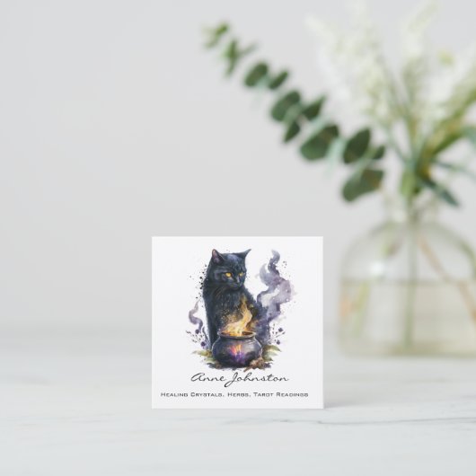 Waterverf Black Witches Cat Square Visitekaartje (Staand voorkant)