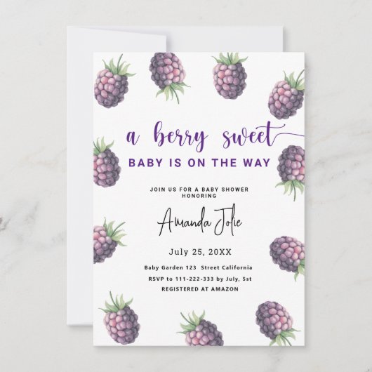 Waterverf Blackberry Baby shower Kaart (Voorkant)