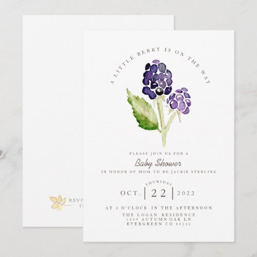 Waterverf Blackberry Duo | Berry-Baby shower Kaart (Voorkant / Achterkant)