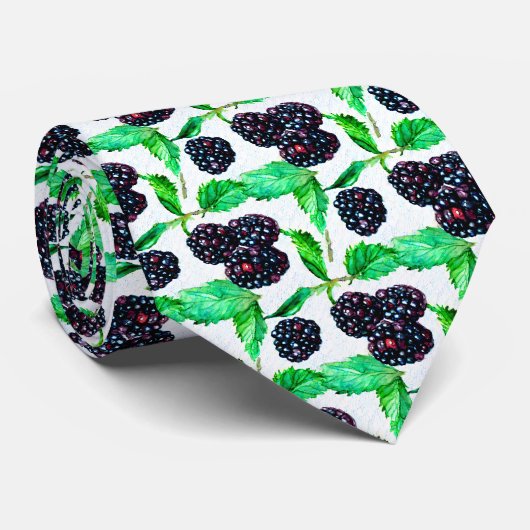 Waterverf BlackBerry Fruitpatroon Stropdas (Opgerold)