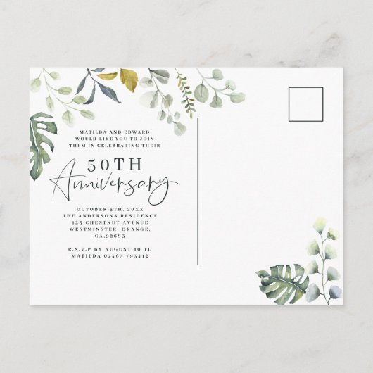 Waterverf blad 50ste huwelijksjubileum uitnodiging (Achterkant)