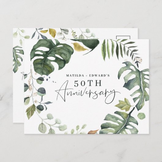 Waterverf blad 50ste trouwdag uitnodiging (Voorkant / Achterkant)