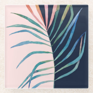 Waterverf blad, abstracte natuur print. glazen onderzetter