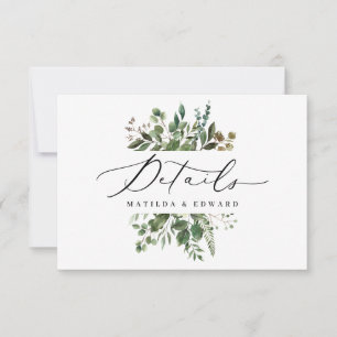 Waterverf blad botanische huwelijksdetails info RSVP kaartje