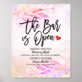 Waterverf Blad Bruiloft De Bar is Open Drankkaart Poster (Voorkant)