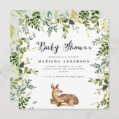 Waterverf blad en herten bos baby shower aankondiging (Voorkant / Achterkant)