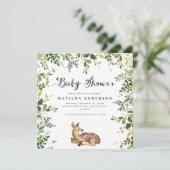 Waterverf blad en herten bos baby shower aankondiging (Staand voorkant)