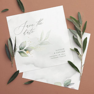Waterverf blad en metalen gouden bruiloft save the date