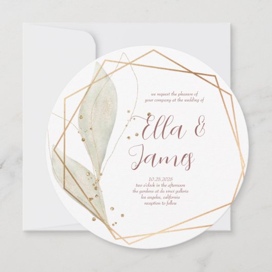 Waterverf Blad Gouden Trouw Uitnodiging (Voorkant)
