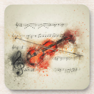 Waterverf — Blad Muziek en Violin Bier Onderzetter