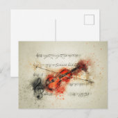 Waterverf — Blad Muziek en Violin Briefkaart (Voorkant / Achterkant)