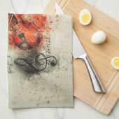 Waterverf — Blad Muziek en Violin Theedoek (Quarter Fold)