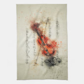 Waterverf — Blad Muziek en Violin Theedoek (Verticaal)