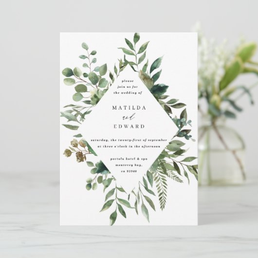 Waterverf blad of botanical bruiloft nodig aankondiging (Staand voorkant)