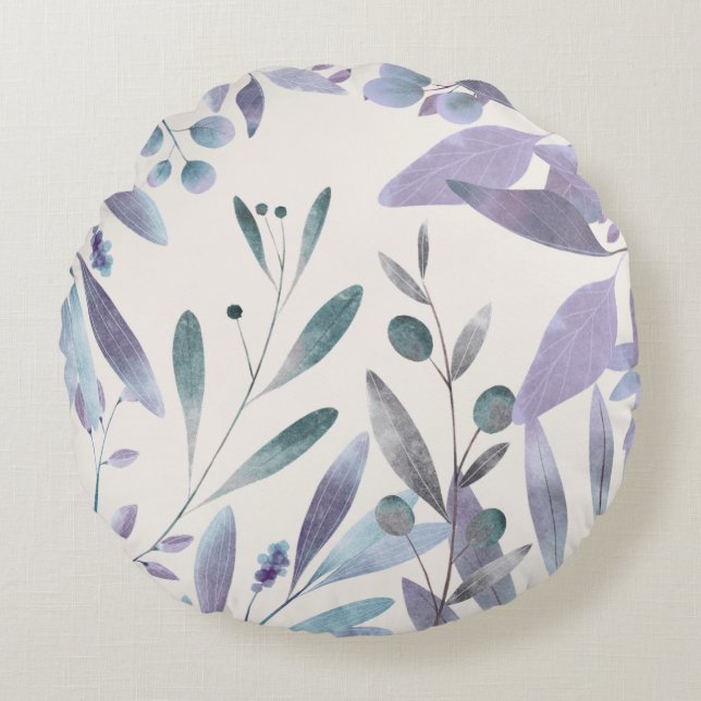 Waterverf blad rond kussen (Voorkant)