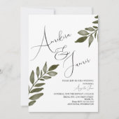 Waterverf Blad Tak Groene Script Bruiloft Kaart (Voorkant)