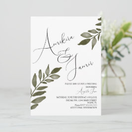 Waterverf Blad Tak Groene Script Bruiloft Kaart
